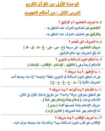 ملخص دين للصف الثالث الاعدادي